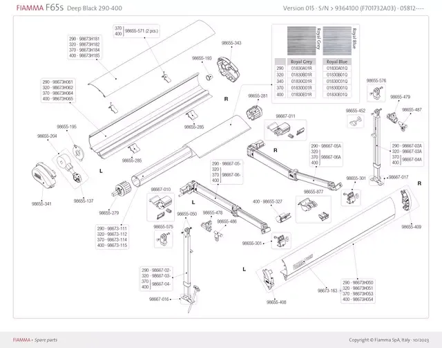 Tuch zu Markise F65S / F80S Länge 4,00m Fb. Royal Grey