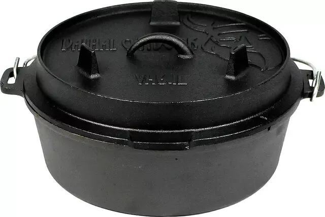 Feuertopf Dutch Oven VALHAL OUTDOOR Gusseisen flacher Boden 6,1 l