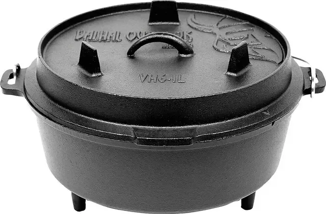 Feuertopf Dutch Oven VALHAL OUTDOOR Gusseisen Füße am Boden 6,1 l