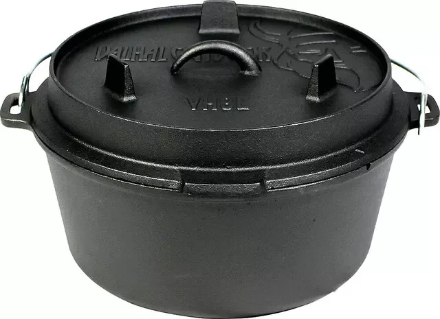 Feuertopf Dutch Oven VALHAL OUTDOOR Gusseisen flacher Boden 8 l