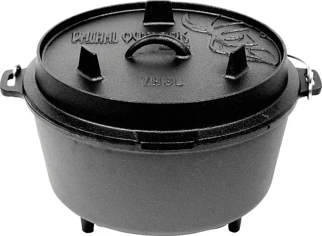 Feuertopf Dutch Oven VALHAL OUTDOOR Gusseisen Füße am Boden 8 l