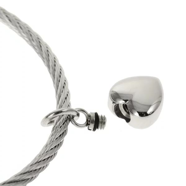 Asche Armreif aus flexiblem Edelstahl glänzend mit einem kleinen Herz Memorial