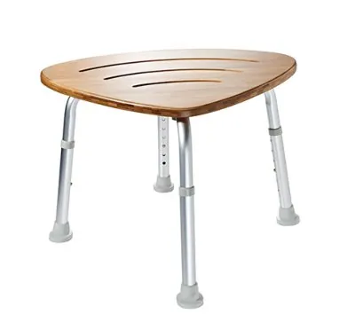 Bad-Duschhocker mit Bambussitz, Aluminium 57 x 41 x 37,5-47 cm