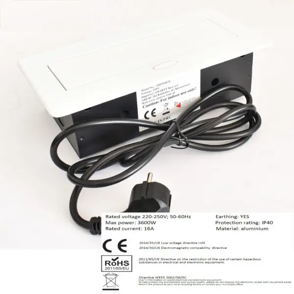 Versenkbare Tischsteckdose Einbausteckdose Küche Weiß MB2 mit 2 Steckdosen & 2 USB-Anschlüssen