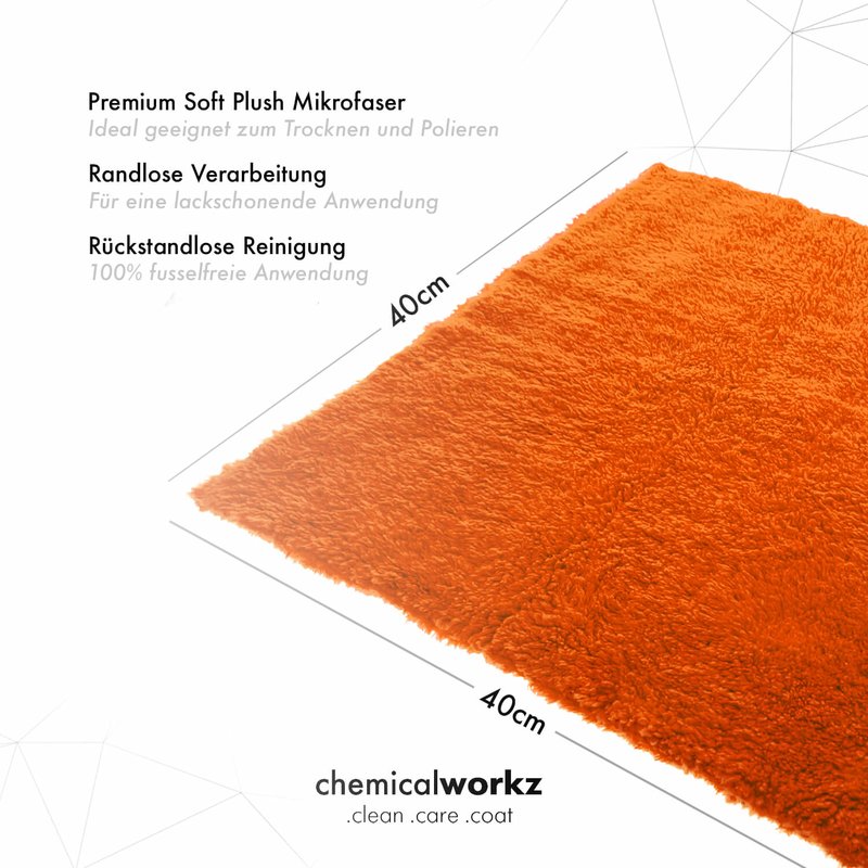 ChemicalWorkz Orange Edgeless Soft Touch Premium Poliertuch 500gsm 40×40 orange