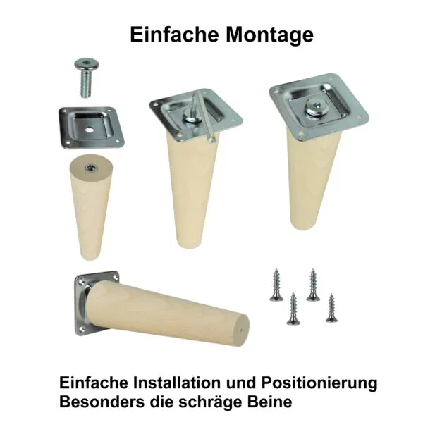 Schräge Möbelbeine aus Buche, Konisch, 10° Neigung, Höhe 6–68 cm, 4er-Set