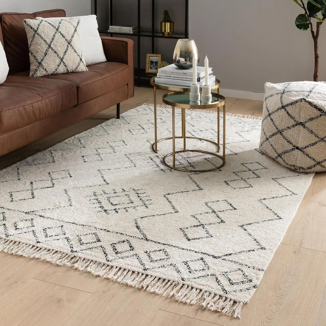 Waschbarer Baumwollteppich Naomi Cream geometrisch