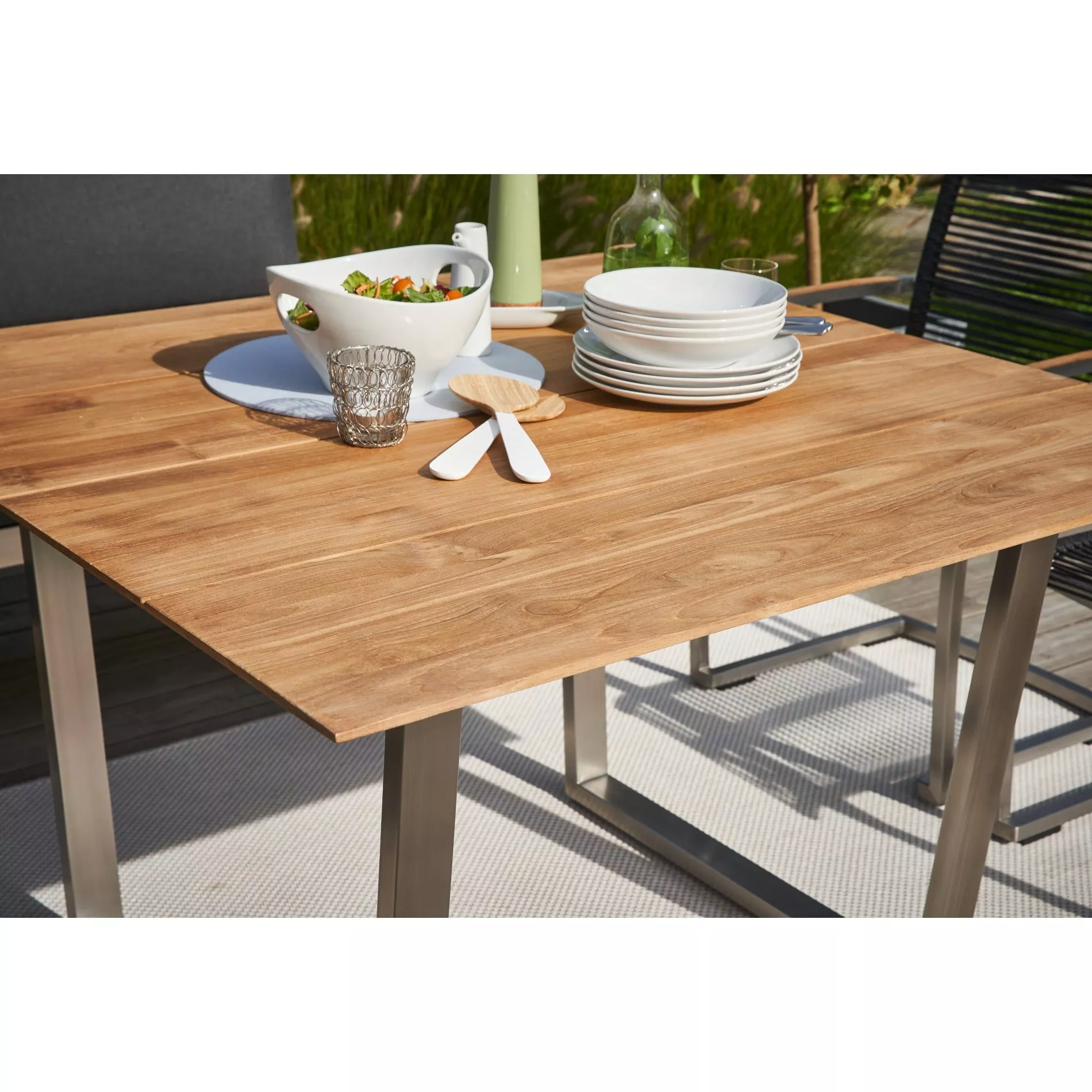 CASA DOMA Falerna Kufentisch, Edelstahl/Teak 120×120 cm