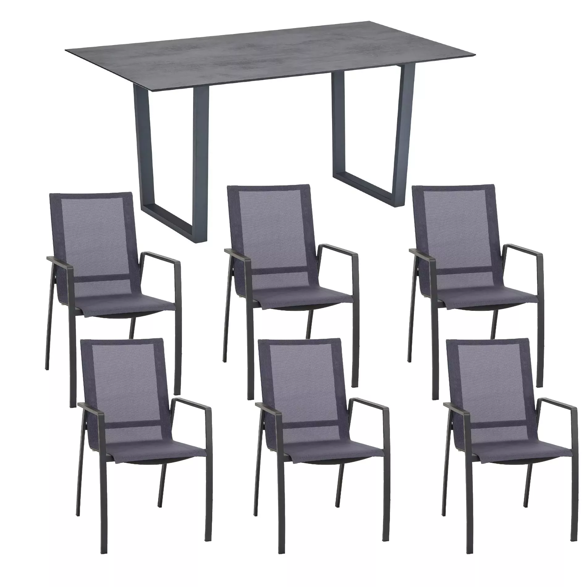 CASA DOMA Mineo/Falerna Gartenmöbel-Set anthrazit mit Stapelstuhl Sunproof®und Kufentisch HPL, 7-teilig