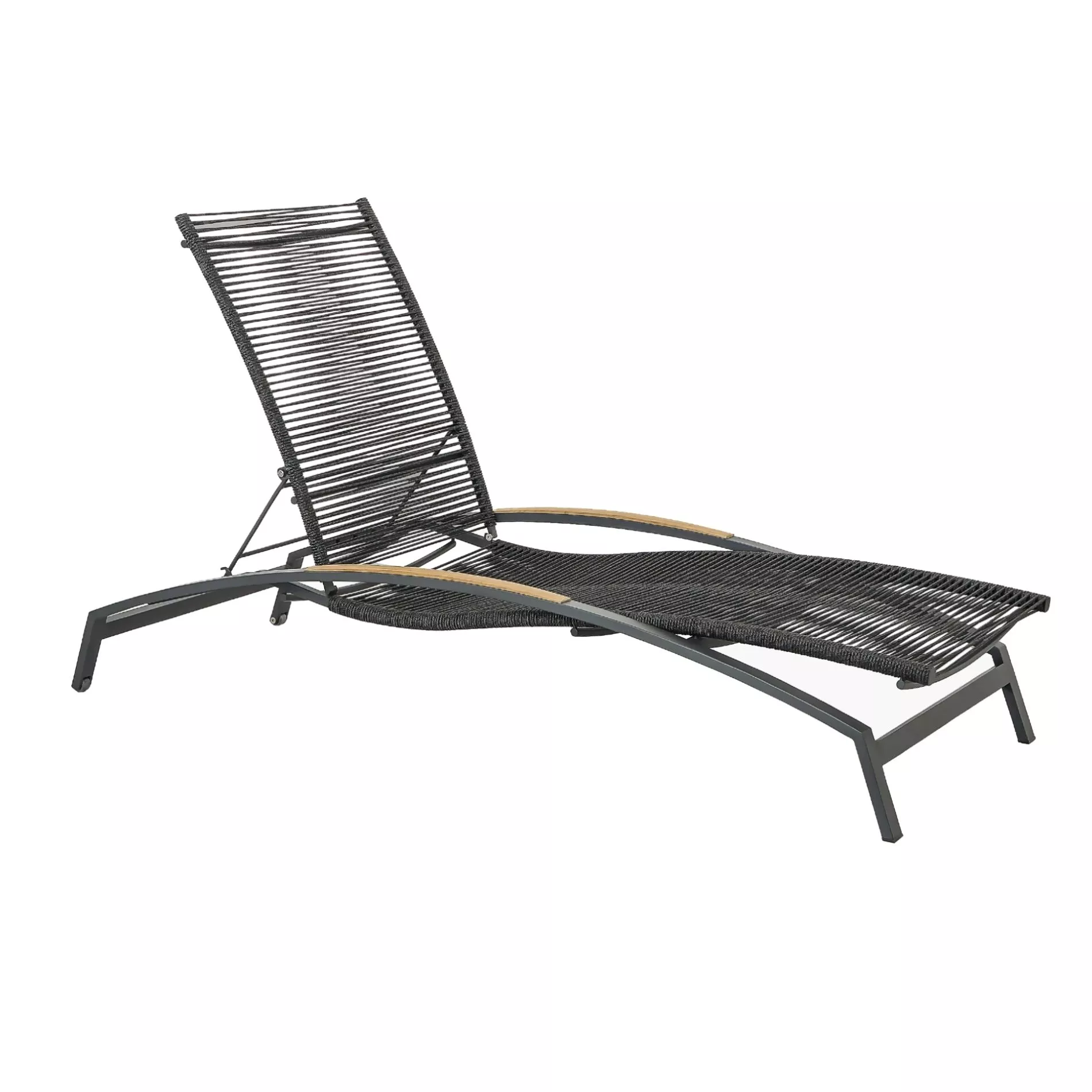 CASA DOMA Mineo Sonnenliege Edelstahl anthrazit/Rope/Teak