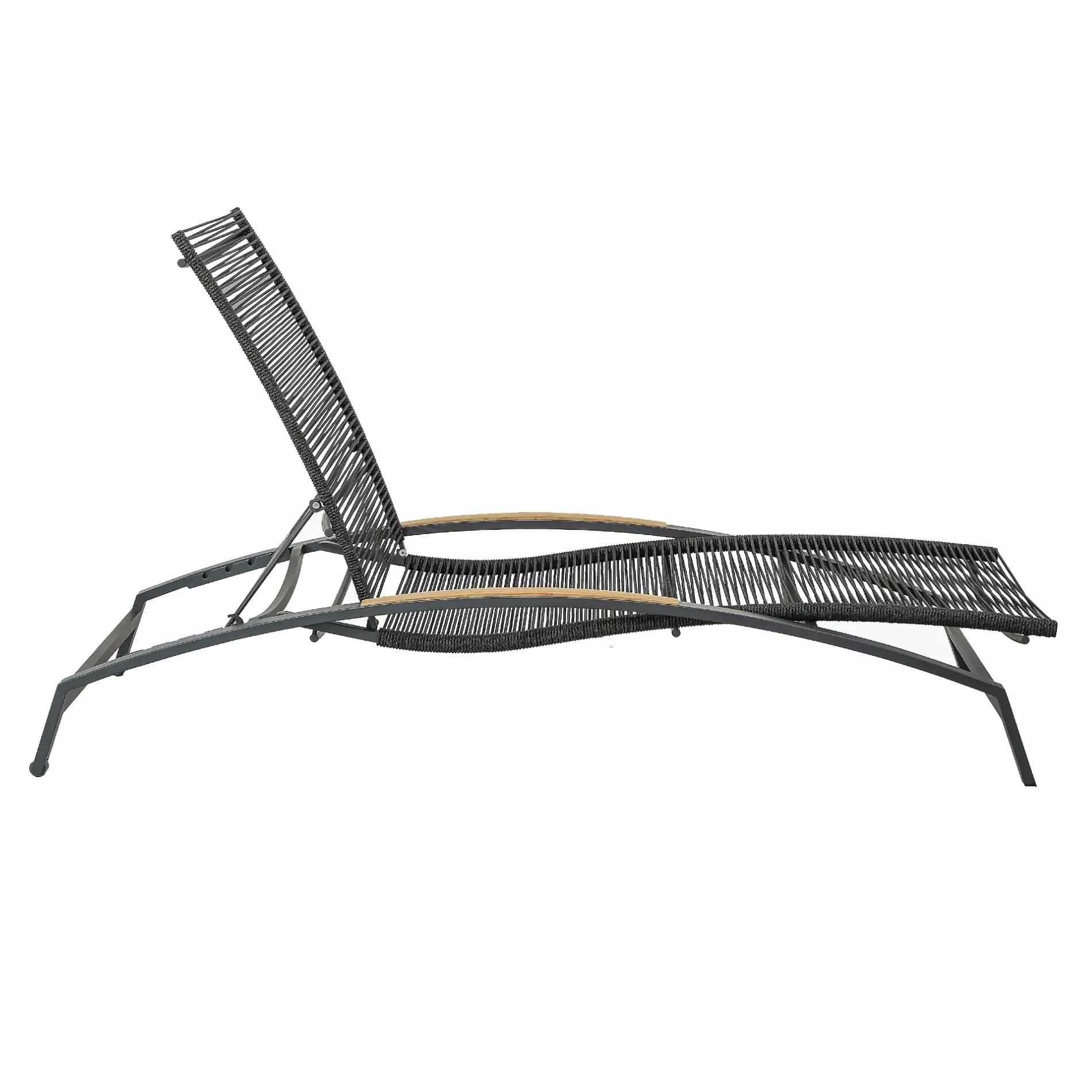 CASA DOMA Mineo Sonnenliege Edelstahl anthrazit/Rope/Teak