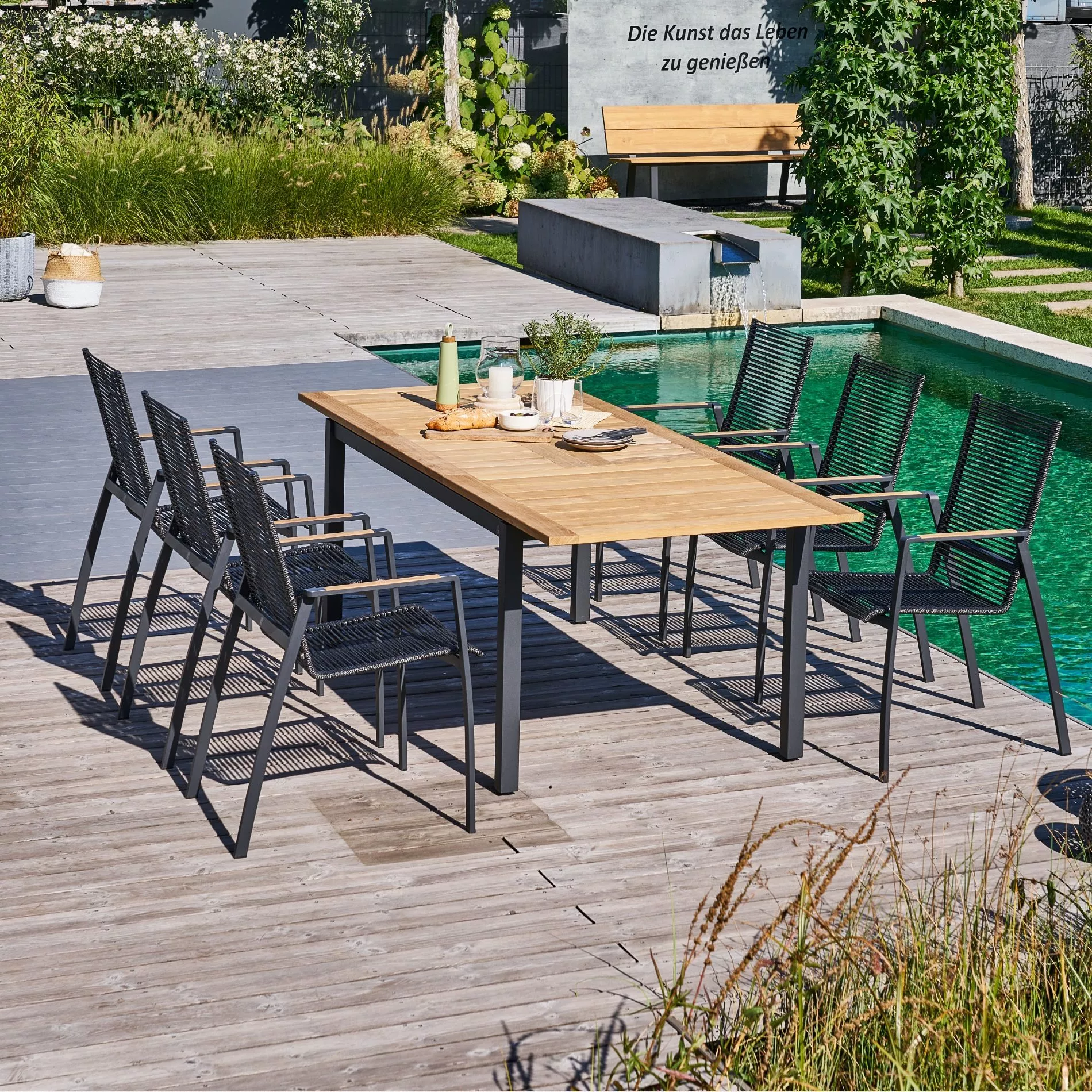 CASA DOMA Ugento Ausziehtisch, Edelstahl anthrazit/Teak – Bild 8
