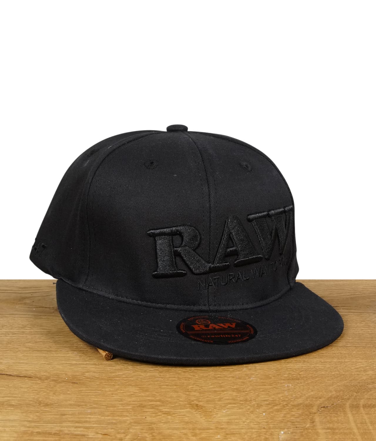 RAW Baseball Flat Brim Snapback Cap Black on Black – Bild 3
