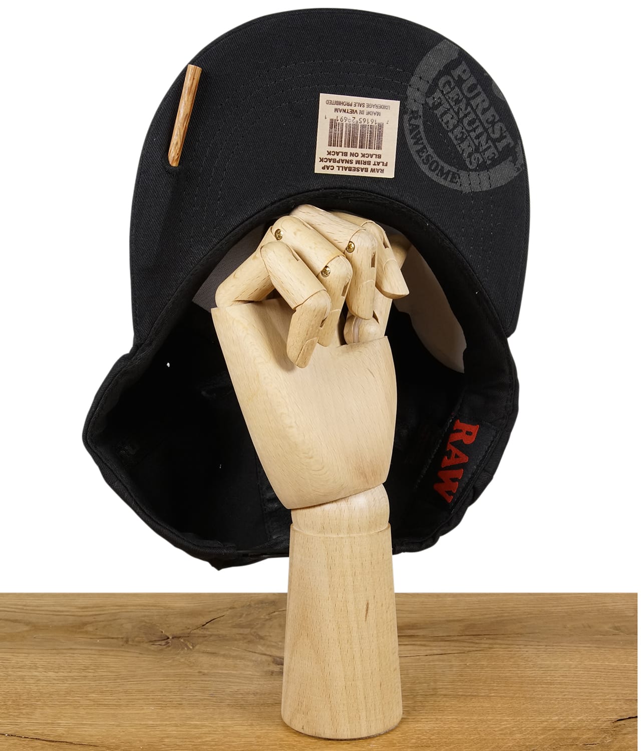 RAW Baseball Flat Brim Snapback Cap Black on Black